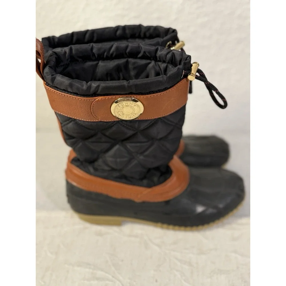 Tommy Hilfiger Arcadia Quilted Duck Boots Black Brown US Size 7 Lined